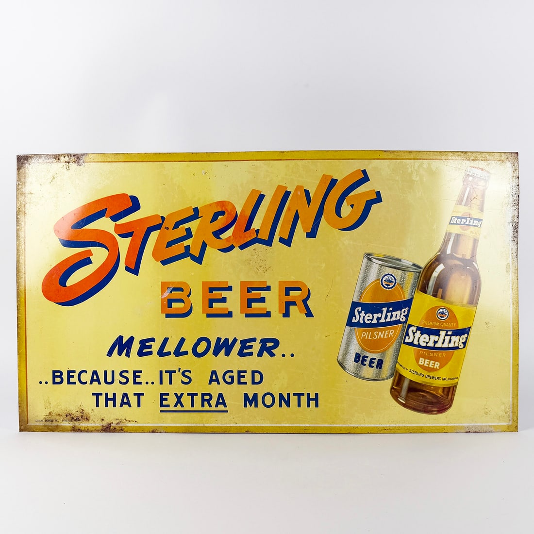 Sterling Beer Flat Top Bottle Advertising Tin Sign Evansville IN (1 of 3)