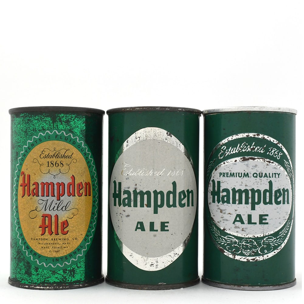 Hampden Ale Flat Tops Lot of 3: Brewer/Business Name: Multiple brewers, Willimansett, Massachusetts Manufacturer/Plant: American Can Co. Date of manufacture:
