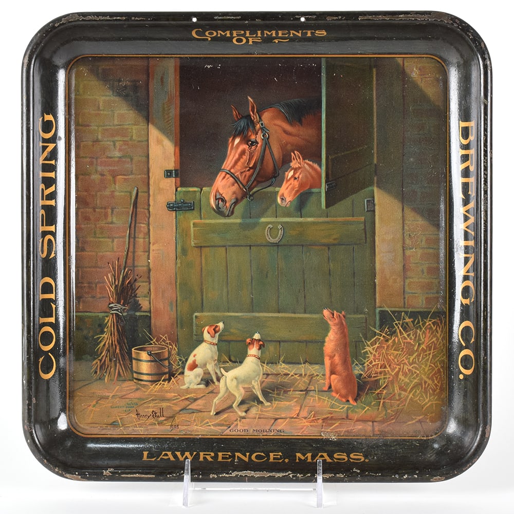 Cold Spring Brewing Pre-Prohibition Tray GOOD MORNING HORSES-DOGS RARE: Brewer/Business Name: Cold Spring Brewing Co., Lawrence, Massachusetts Manufacturer/Plant: American Art Works Date of manufacture: