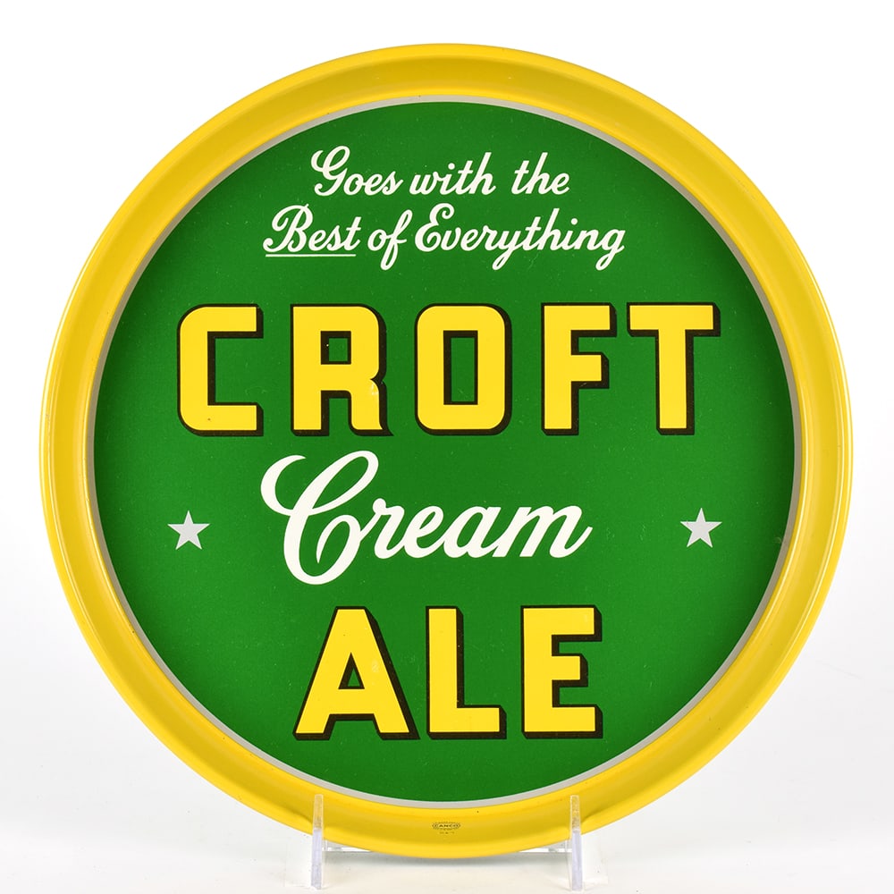 Croft Cream Ale 1940s Serving Tray MINTY: Brewer/Business Name: Croft Brewing Co., Boston, Massachusetts Manufacturer/Plant: American Can Co. Date of manufacture: circa 1940s Contents/Type: N/A Dimensions: 12 inches. Comments/description: A