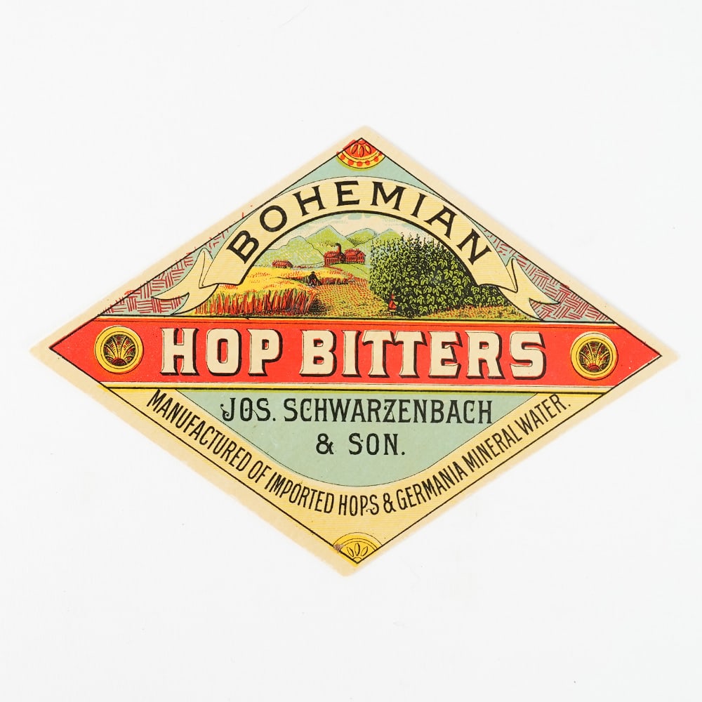 Jos. Schwarzenbach & Son Bohemian Hop Bitters Label RARE C. 1880s (1 of 2)