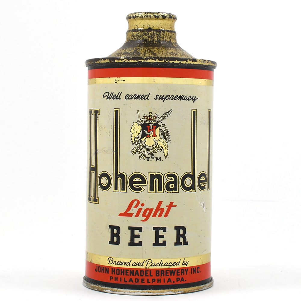 Hohenadel Light Beer Cone Top 169-2: Brewer/Business Name: John Hohenadel Brewery, Philadelphia, Pennsylvania Manufacturer/Plant: Crown Date of manufacture: