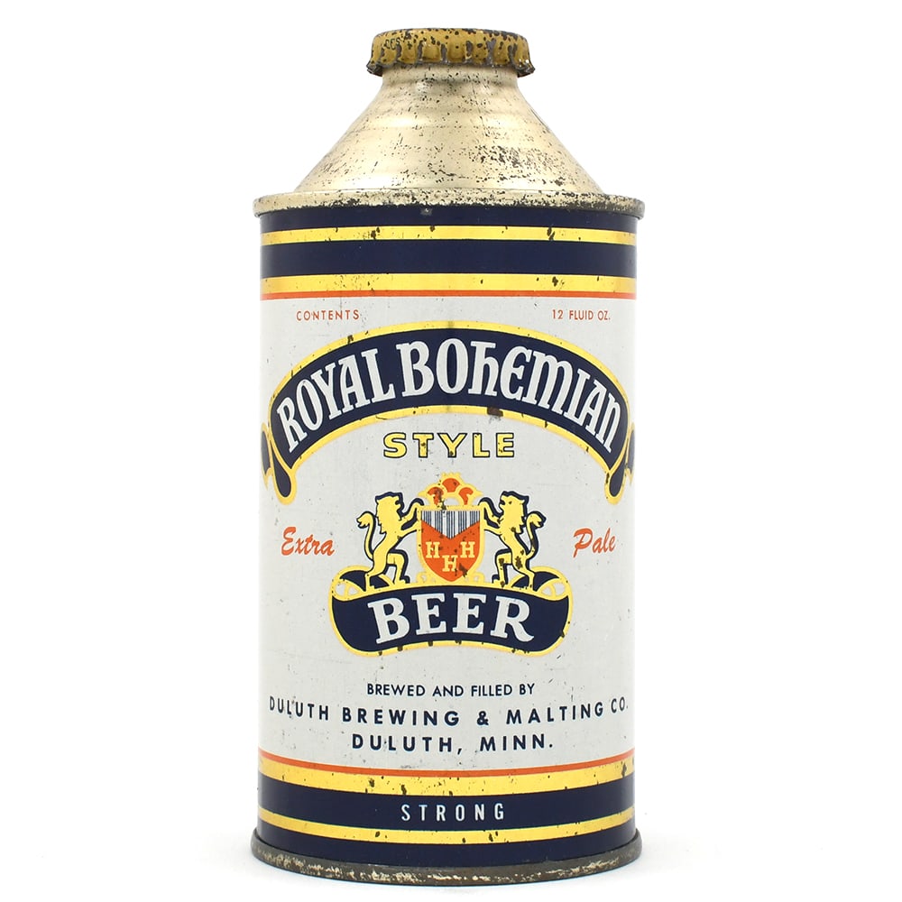 Royal Bohemian Style Beer Cone Top STRONG NON-IRTP 182-26: Brewer/Business Name: Duluth Brewing & Malting Co., Duluth, Minnesota Manufacturer/Plant: Continental Can Co. Date of manufacture: