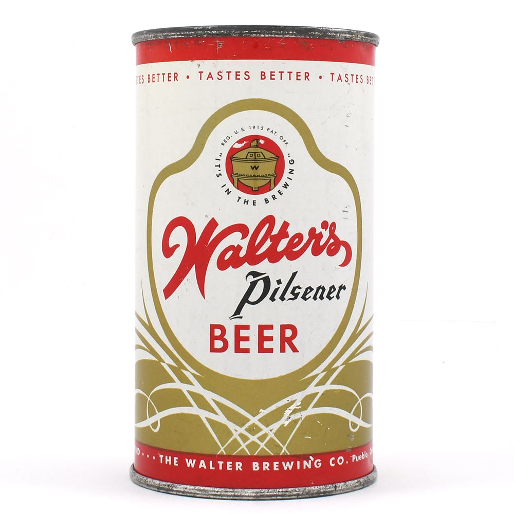 Walters Pilsener Beer Flat Top IRTP 144-15 EXCELLENT: Brewer/Business Name: Walter Brewing Co., Pueblo, Colorado Manufacturer/Plant: Pacific Can Co. Date of manufacture: