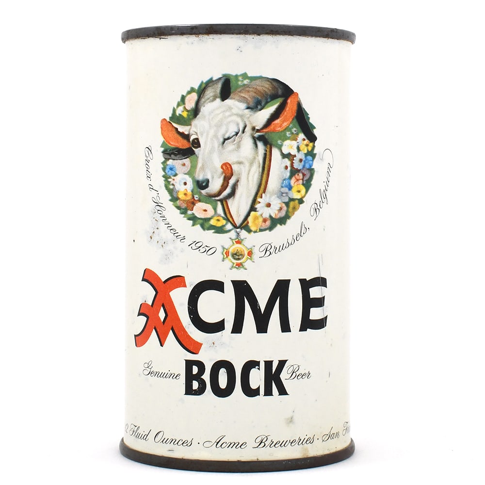 ACME Bock Flat Top SAN FRANCISCO 28-34: Brewer/Business Name: Acme Breweries, San Francisco, California Manufacturer/Plant: Pacific Can Co. Date of manufacture: