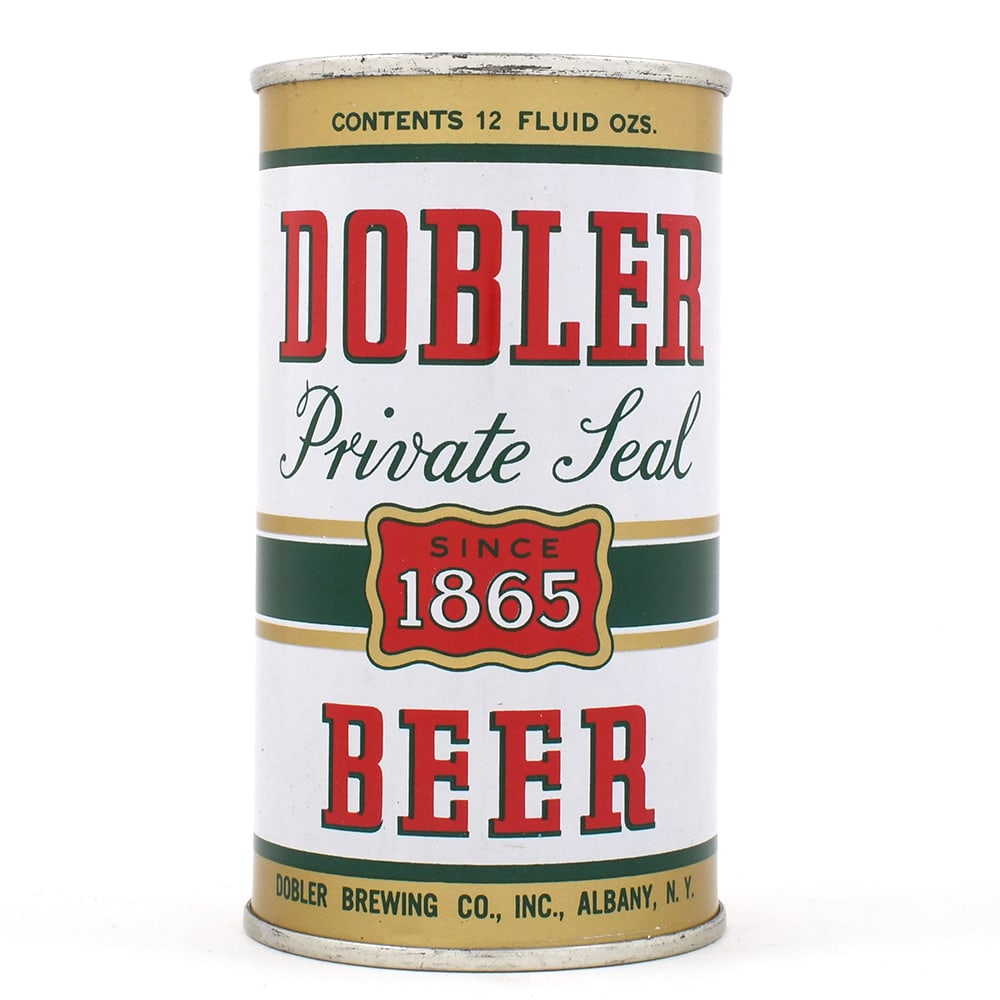 Dobler Private Seal Beer Bank Lid Flat Top 54-12 MINTY: Brewer/Business Name: Dobler Brewing Co., Albany, New York Manufacturer/Plant: American Can Co. Date of manufacture: