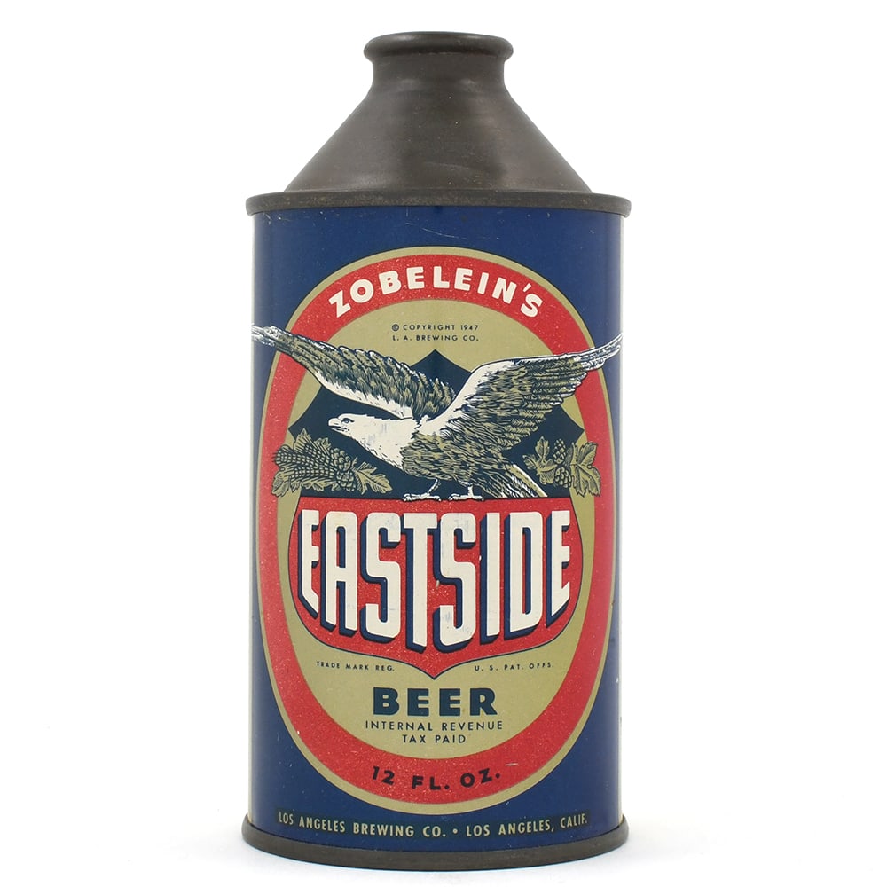 Eastside Beer Cone Top 160-11 OUTSTANDING: Brewer/Business Name: Los Angeles Brewing Co., Los Angeles, California Manufacturer/Plant: Continental Can Co. Date of manufacture: