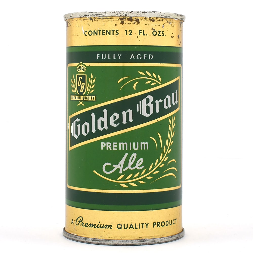Golden Brau Premium Ale Flat Top GB IN SHIELD TOUGH 72-19 SHARP: Brewer/Business Name: Harvard Brewing Co., Lowell, Massachusetts Manufacturer/Plant: American Can Co. Date of manufacture:
