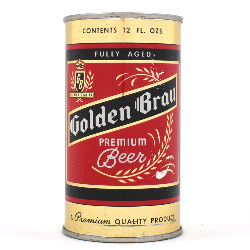 Golden Brau Premium Beer Flat Top GB IN SHIELD 72-21 EXCEPTIONAL: Brewer/Business Name: Harvard Brewing Co., Lowell, Massachusetts Manufacturer/Plant: American Can Co. Date of manufacture: