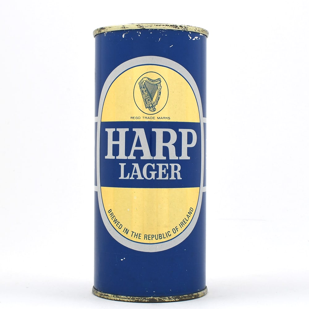 Harp Lager Irish 16 Ounce Flat Top EXCELLENT: Brewer/Business Name: Harp Lager (Sales) Ltd., 18 Fitzhardinge St, London, Non-U.S. (see comments/description) Manufacturer/Plant: Unknown D