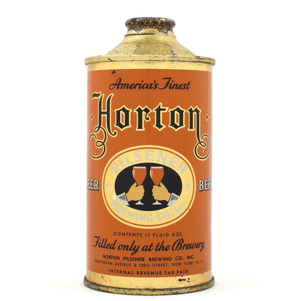 Horton Pilsener Beer Cone Top 169-16 EXCEPTIONAL: Brewer/Business Name: Horton Pilsener Brewing Co., New York, New York Manufacturer/Plant: Continental Can Co. Date of manufacture:
