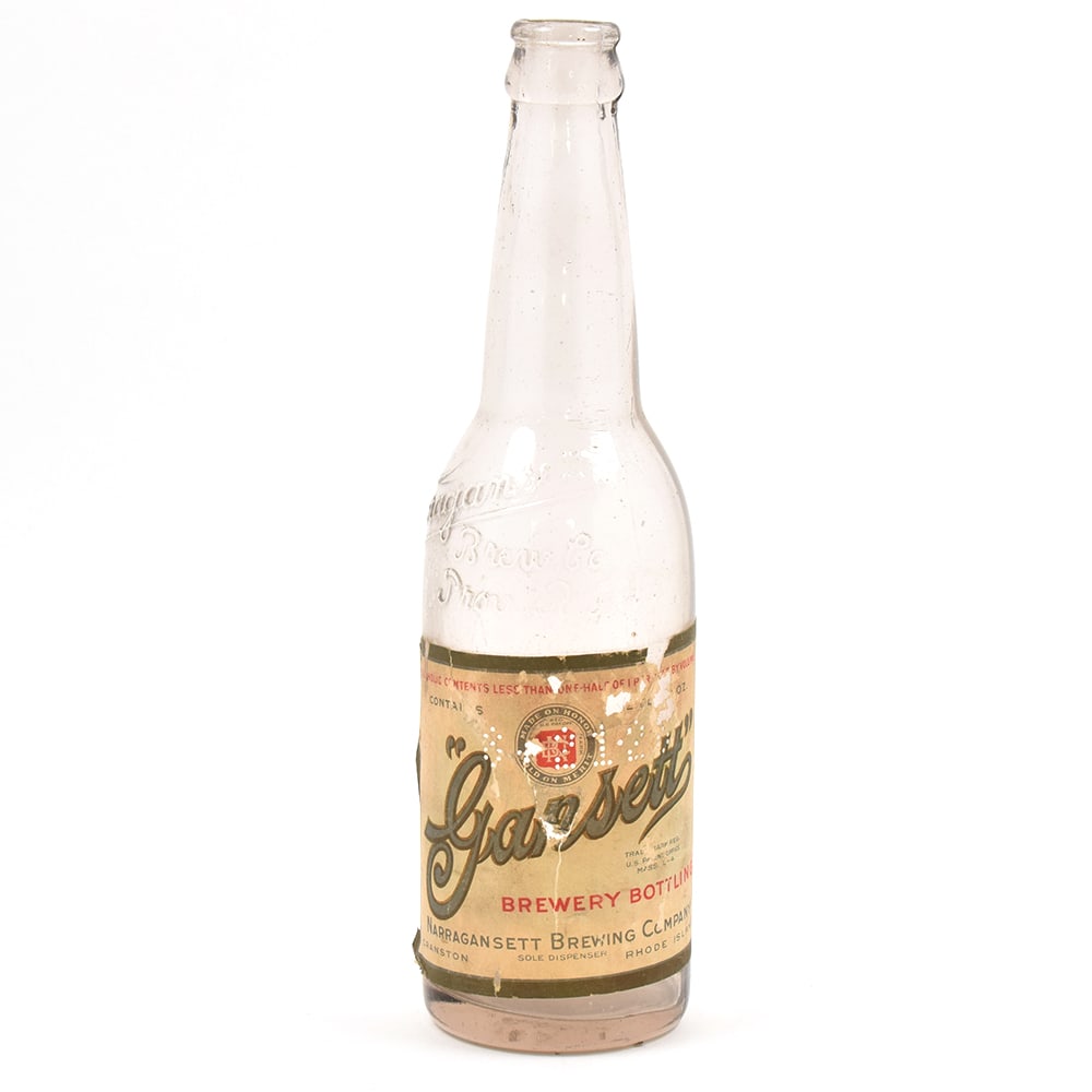 Gansett Prohibition Era Beverage Bottle CRANSTON NO UNION SEAL SCARCE: Brewer/Business Name: Narragansett Brewing Co., Cranston, Rhode Island Manufacturer/Plant: Unknown Date of manufacture: Prohibition Contents/Type: n/a Dimensions: 9-1/2 h. Comments/description: Note