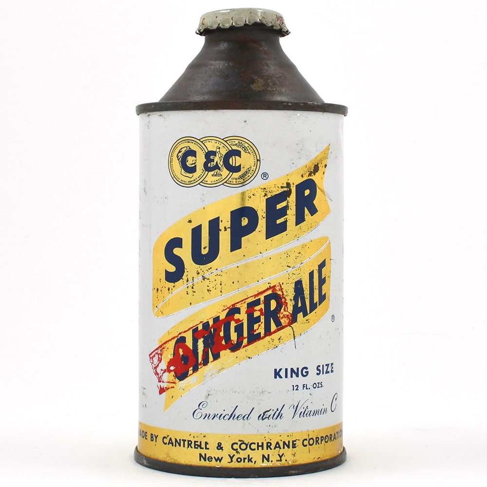 C and C Super Ginger Ale Soda Cone Top NEW YORK: Brewer/Business Name: Cantrell & Cochrane Corp., New York, New York Manufacturer/Plant: Continental Can Co. Date of manufacture: