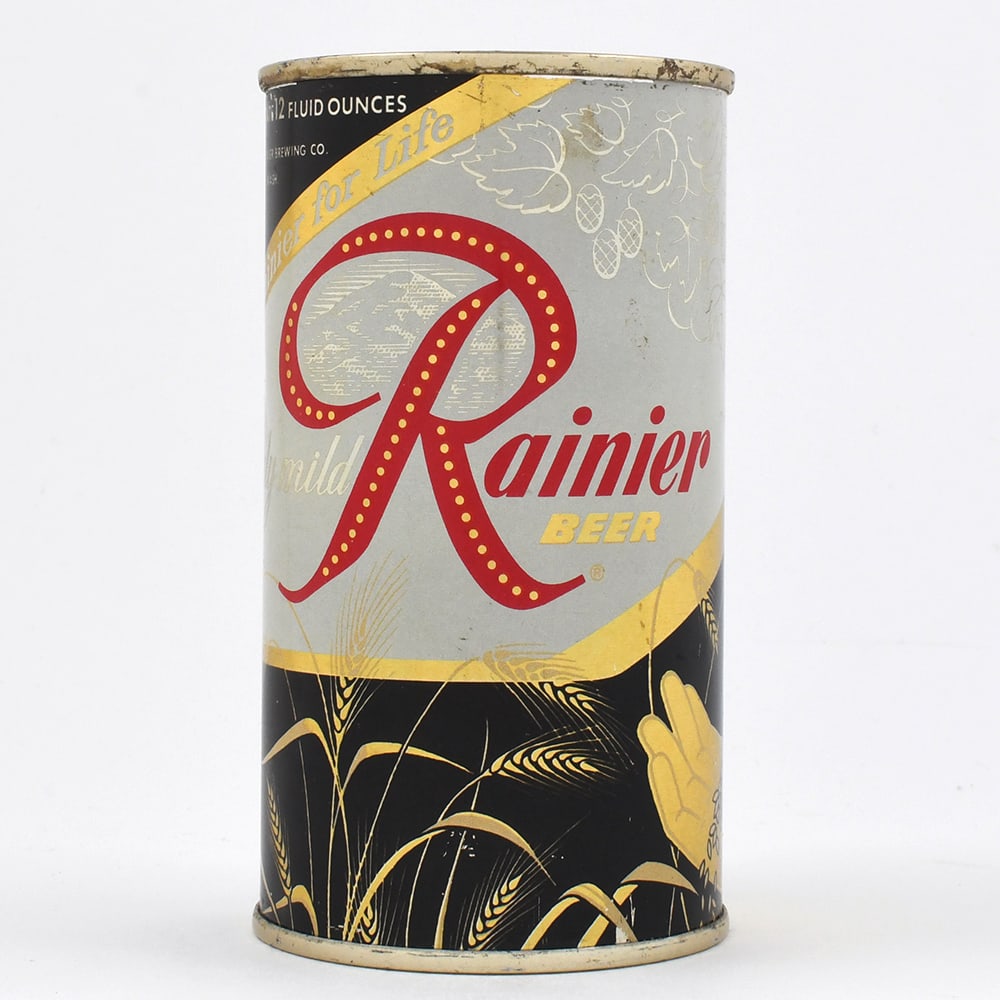 Rainier Jubilee Flat Top CHOICEST INGREDIENTS Black UNLISTED EXCEPTIONAL: Brewer/Business Name: Sicks Rainier Brewing Co., Spokane, Washington Manufacturer/Plant: American Can Co. Date of manufacture: