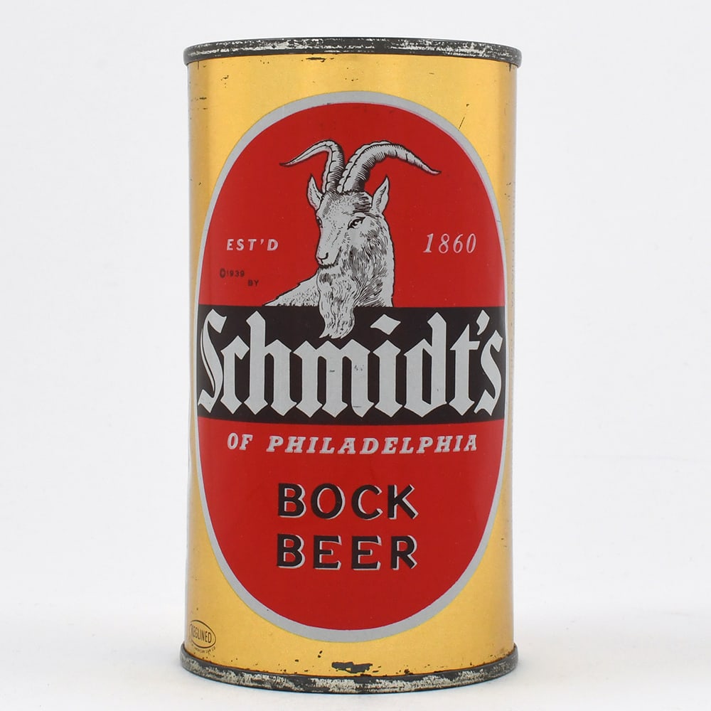 Schmidts Bock Flat Top 131-34: Brewer/Business Name: C. Schmidt & Sons, Philadelphia, Pennsylvania Manufacturer/Plant: American Can Co. Date of manufacture: