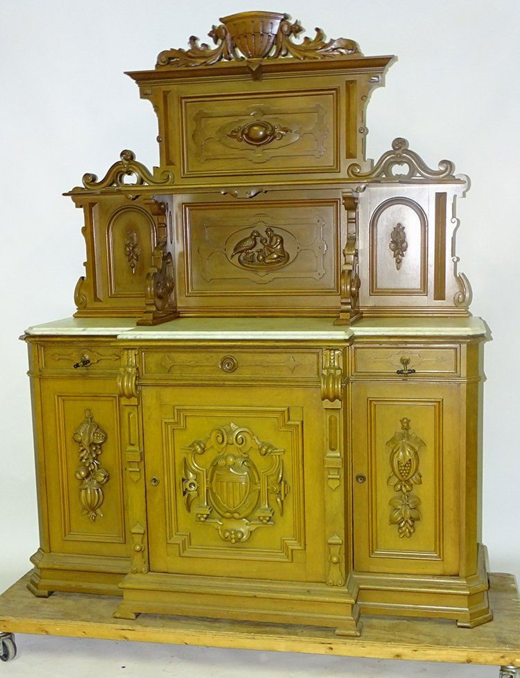 Fruit Carved Walnut Marble Top Sideboard (1 of 6)