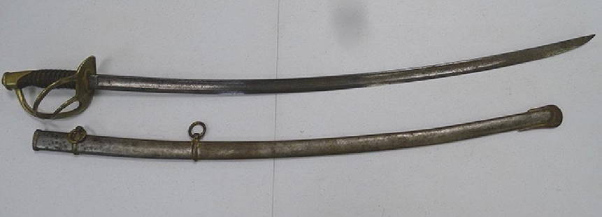 Civil War Sword and Scabbard: Civil War sword and scabbard marked Emerson and Silver Trenton U.S. D.P.M.? 1866. Estate Fresh.