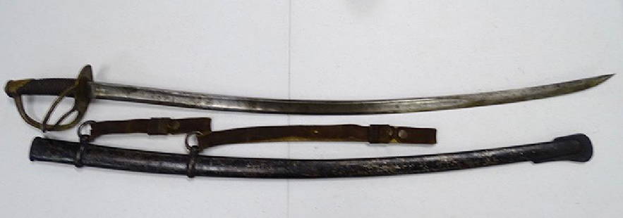 Sword and Scabbard: Large sword and scabbard marked Sheble and Fisher Philadelphia (possibly a Civil War cavarly saber). Estate Fresh.