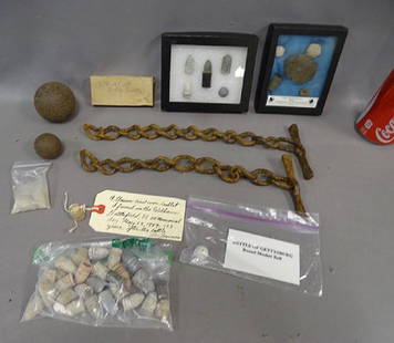 Group of Civil War Items: Group of Civil War items - bullets, horse bits, cannon balls, etc. Estate Fresh.