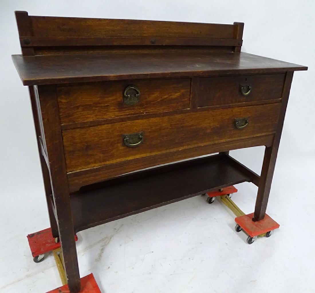 Stickley Mission Server: Original finish mission server numbered, splined with plate rack