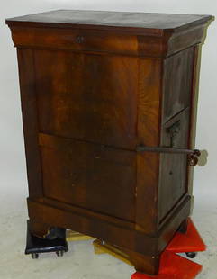 Interchangeable Floor Standing Roller Organ: Early 19th century French interchangeable floor standing with a box, 3 large rolls and original paper with the song listed, Jerome Thibouville - Lamy Paris