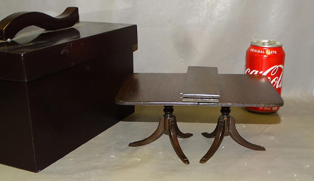 Miniature Dining Room Table: Rare to scale working Duncan Phyfe dining room table with 2 leaves and box