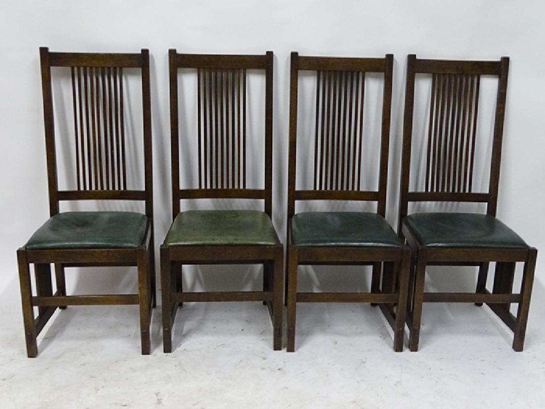 4 Contemporary High Back Stickley Chairs: 4 contemporary high back signed Stickley spindle back chairs (Mondel Estate)