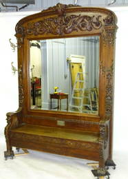 Monumental 8 1/2' Horner Oak Hall Tree with Lions Heads