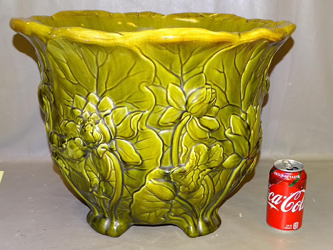 Huge Signed Minton Jardiniere: Large signed Minton Jardiniere in green with floral design. In nice condition. 19" wide, 15" tall.