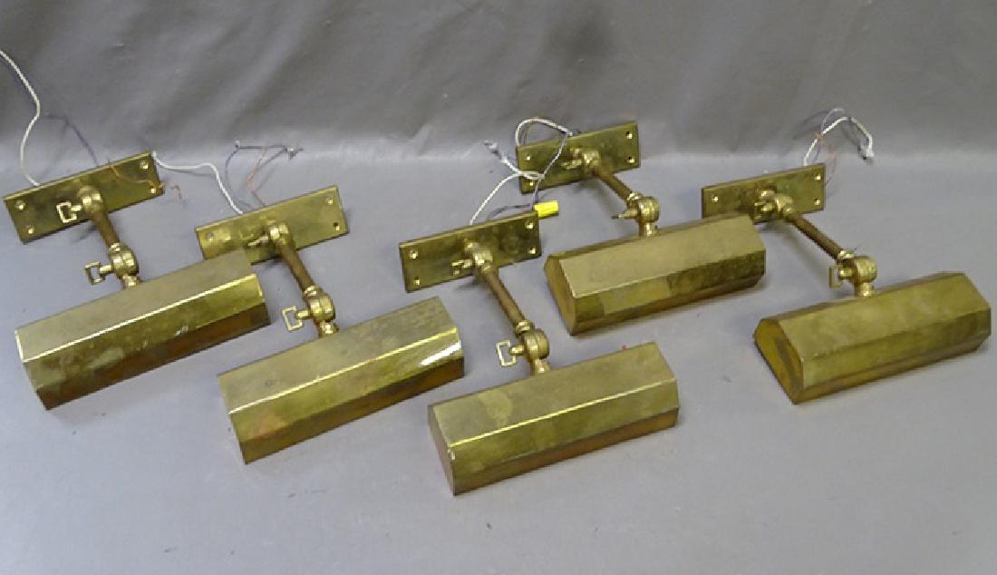 5 Brass Vintage Double Knuckle Lights: 5 brass vintage double adjustable lights. Mount on table or wall above paintings - lots of uses. 8" wide.