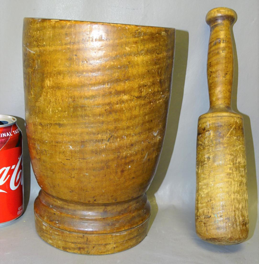 Lg Tiger Maple Mortar & Pestle: All original 19th C. Tiger Maple Mortar & Pestle with 9" tall and 6" wide bowl.