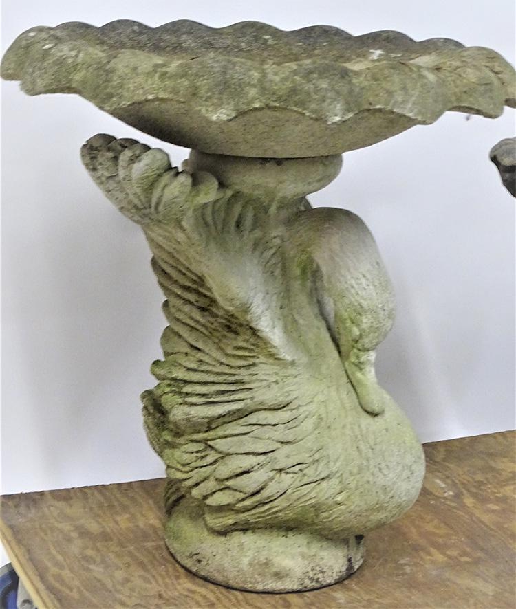 Vintage Concrete Swan Bird Bath: Old concrete swan bird bath (2 pieces). In nice condition. 25" tall, 24" wide.