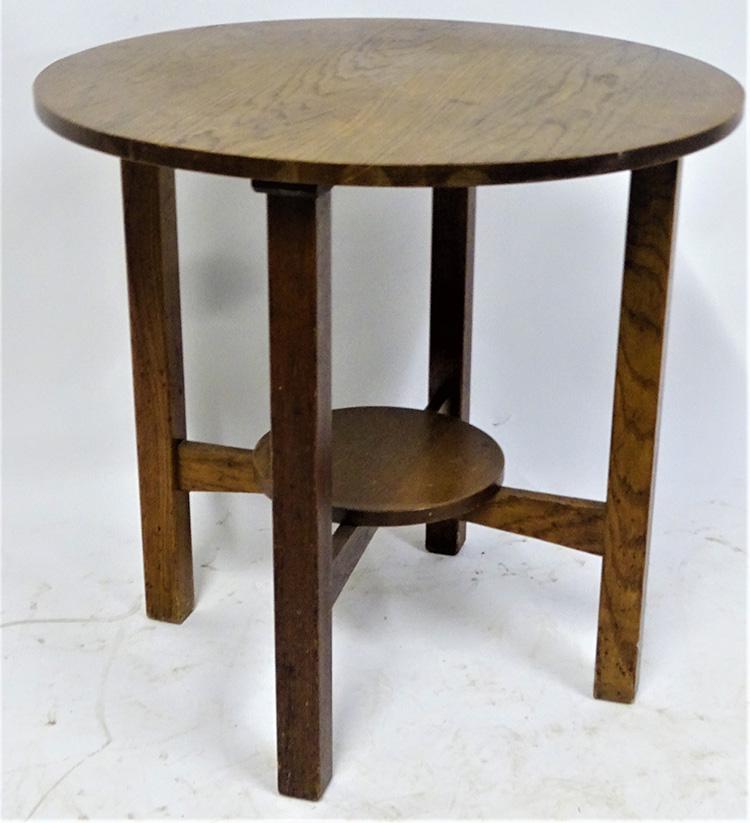 Mission 30" Taboret: Mission 30" taboret in original finish. Unsigned, Stickley quality. 29" tall, 30" wide.