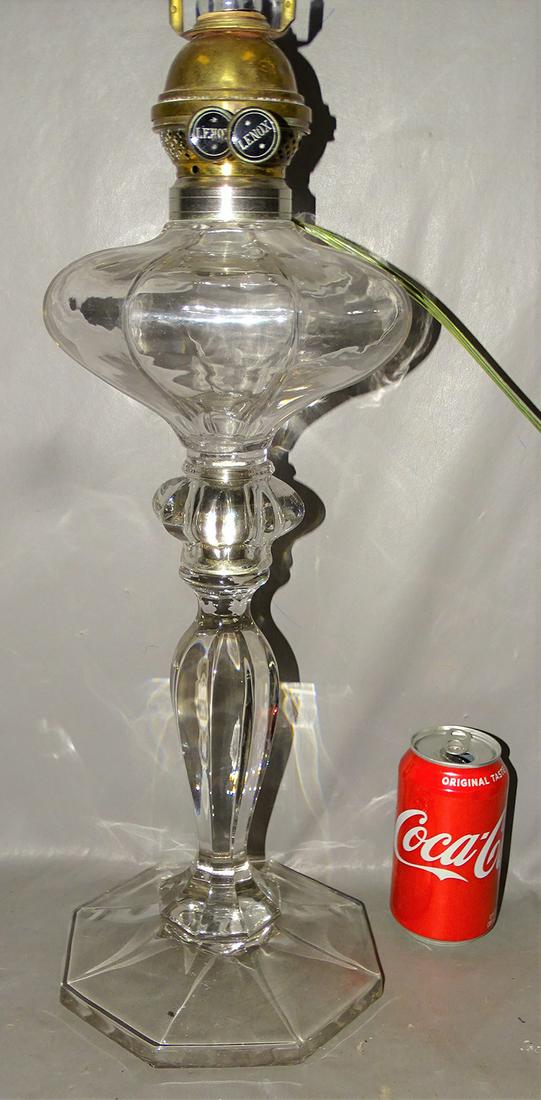Large Heisey Quality Lamp: Nice 20" Heisey quality oil lamp (electrified). In excellent condition. Marked Lenox on the knobs.