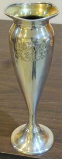 11" Signed Tiffany Sterling Vase: Shapely 11" signed Tiffany sterling vase with gold wash top rim. 18.4 troy oz. No dents.