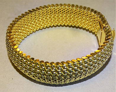 14k Gold Mesh Style Bracelet: Heavy 8" long, 1" wide 14k gold bracelet. In excellent condition. Estate fresh. Weight 41.6g