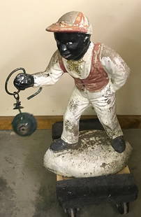 Vintage Concrete Lawn Jockey: Vintage concrete lawn jockey. Missing lantern.