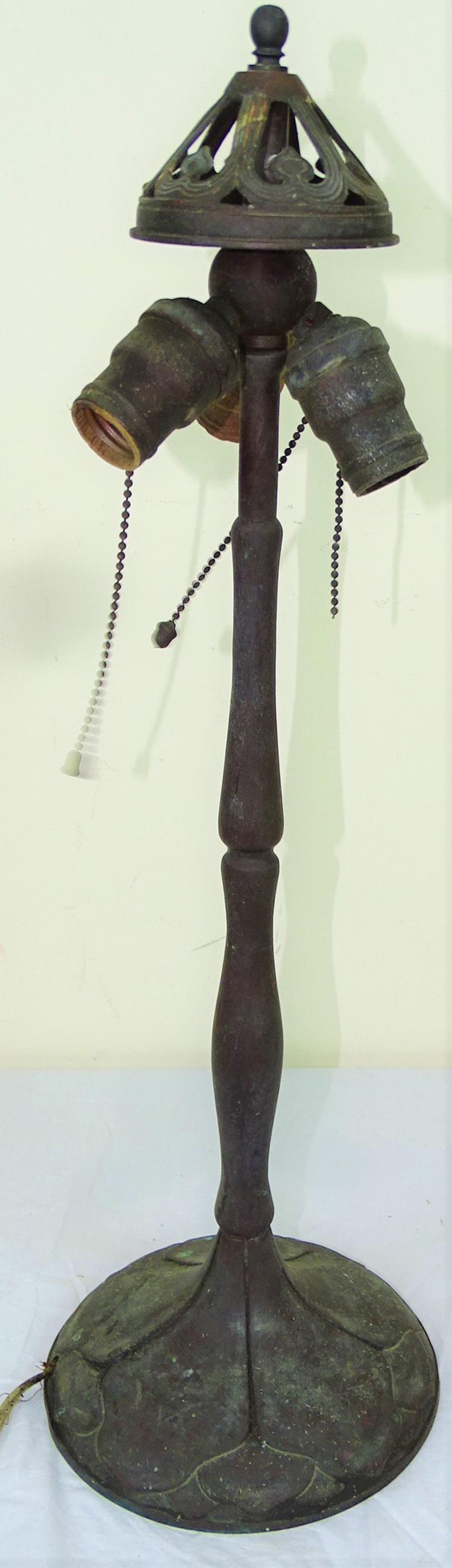 Signed Handel Lamp Base with Cap: Signed Handel lamp base with cap. Old finish and cord.