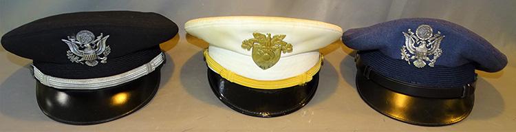 3 American Military Hats: (3) American military hats. In nice condition. White one is a little dirty.