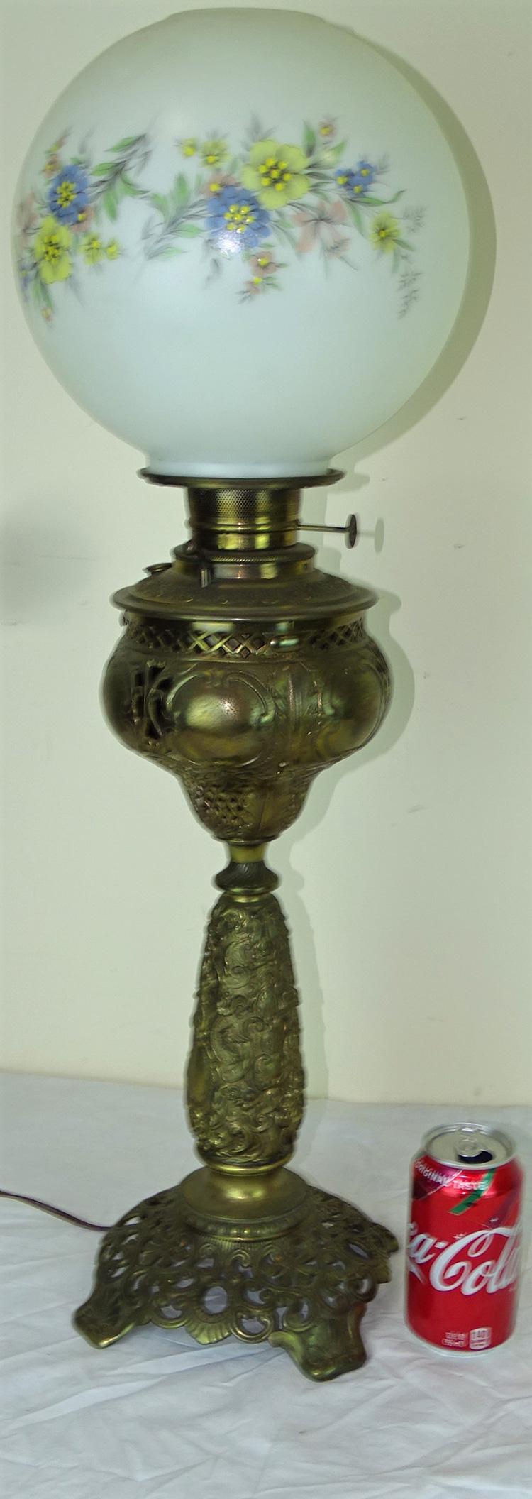 Piano Lamp with Floral Shade: Piano lamp with floral shade. Probably from the 1970's.