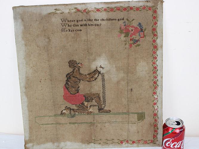 Rare 19th C. Sampler with a Slave (1 of 3)