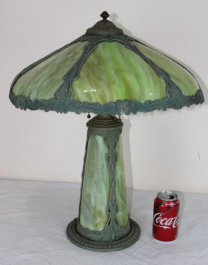 18" Green Slag Glass Lamp with Light Up Base (1 of 3)