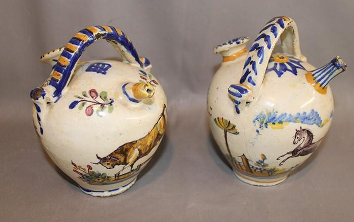 (2) Early Redware Pots with Heavy Enameled Paint (1 of 8)