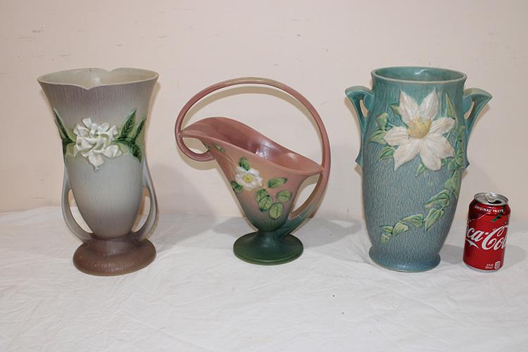 (3) Large 12" Roseville Pottery Vases (1 of 3)