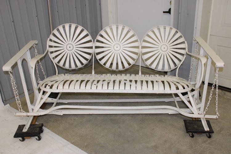Unusual Spring Rocking Swing: Unusual spring seat rocking swing. 68" wide, 26" tall, 28" deep.