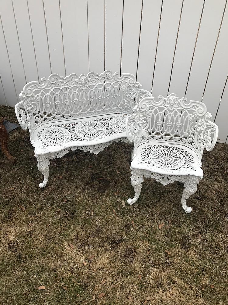 For Auction Antique Zinc Jenny Lind Bench (0017) on May 03, 2020 Ralph Fontaine Heritage