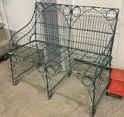 Wrought Iron Gothic Bench: Wrought iron gothic style bench. 40" wide, 35" tall, 21" deep.