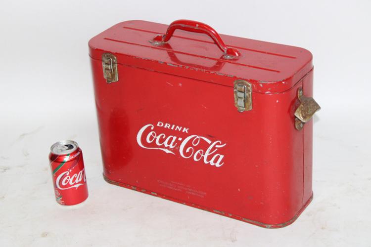 Rare Vintage Coca Cola Suitcase Cooler: Rare small vintage Coca Cola suitcase cooler in original paint with the opener. In great condition. 18" wide, 12" tall, 7" deep.