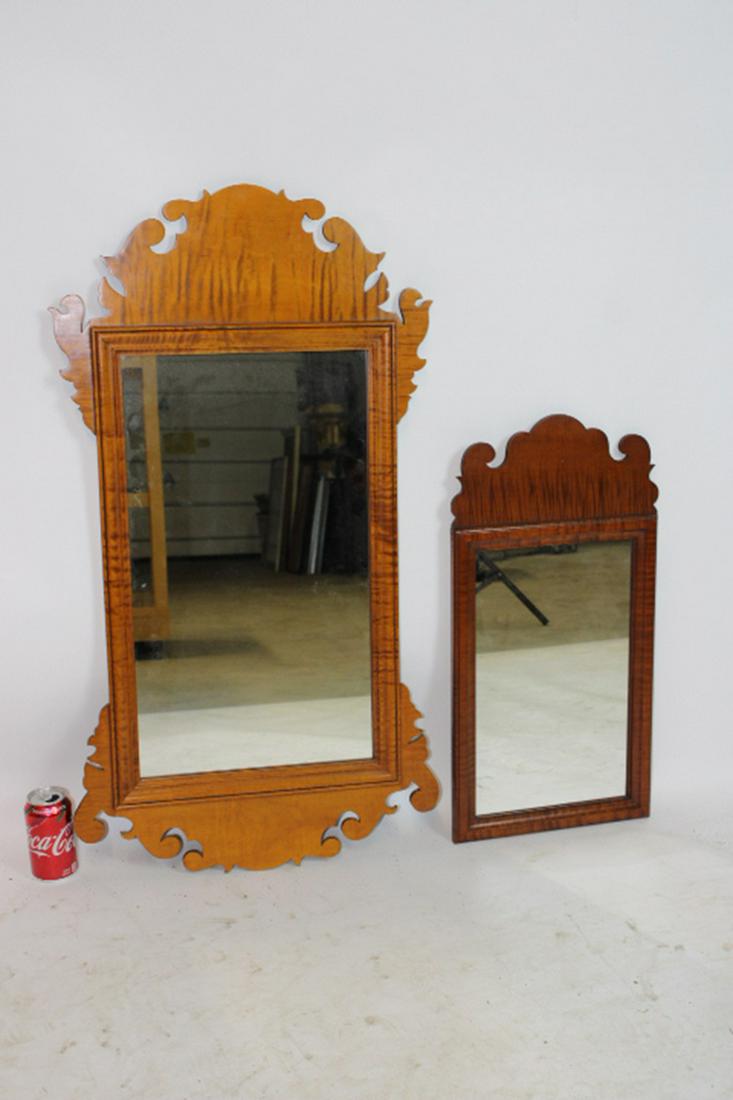 2 Signed Eldred Wheeler Tiger Maple Mirrors: 2 signed Eldred Wheeler tiger maple mirrors with heavy tigering. Large mirror is 38" tall, 21" wide.