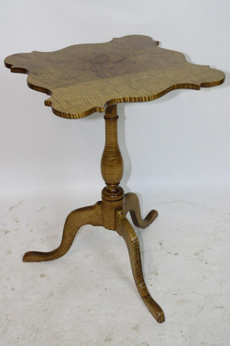 Eldred Wheeler Quality Candle Stand: Eldred Wheeler quality (not signed) candle stand with heavy tigering. Extremely well done. 18" wide, 26" tall.